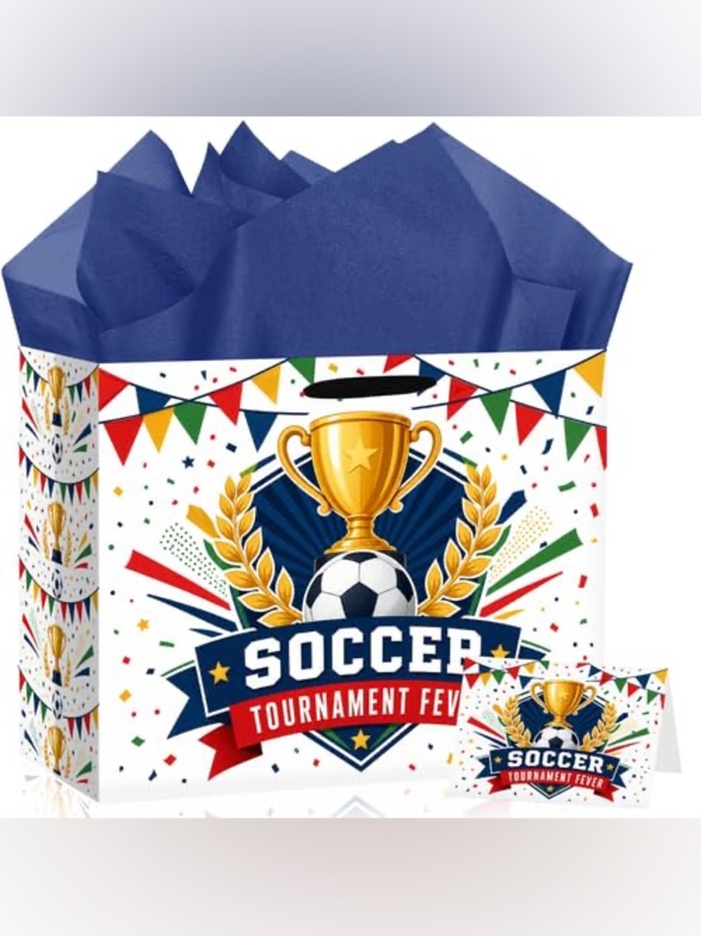 NWT Soccer Gift Bag Set Tournament Trophy Card & Tissue Paper